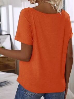 SHEIN Bright Orange Short Sleeve Scoop Neck Tee